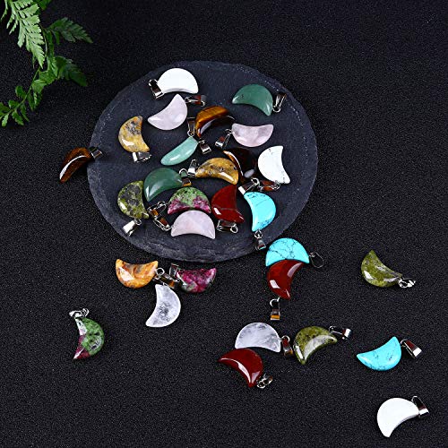 JIC Gem 30 Pieces Moon Shape Stone Pendants Natural Gemstone Healing Crystal Pendant Quartz Charms for Necklace Earring Bracelet Jewelry Making - Thumbnail 6
