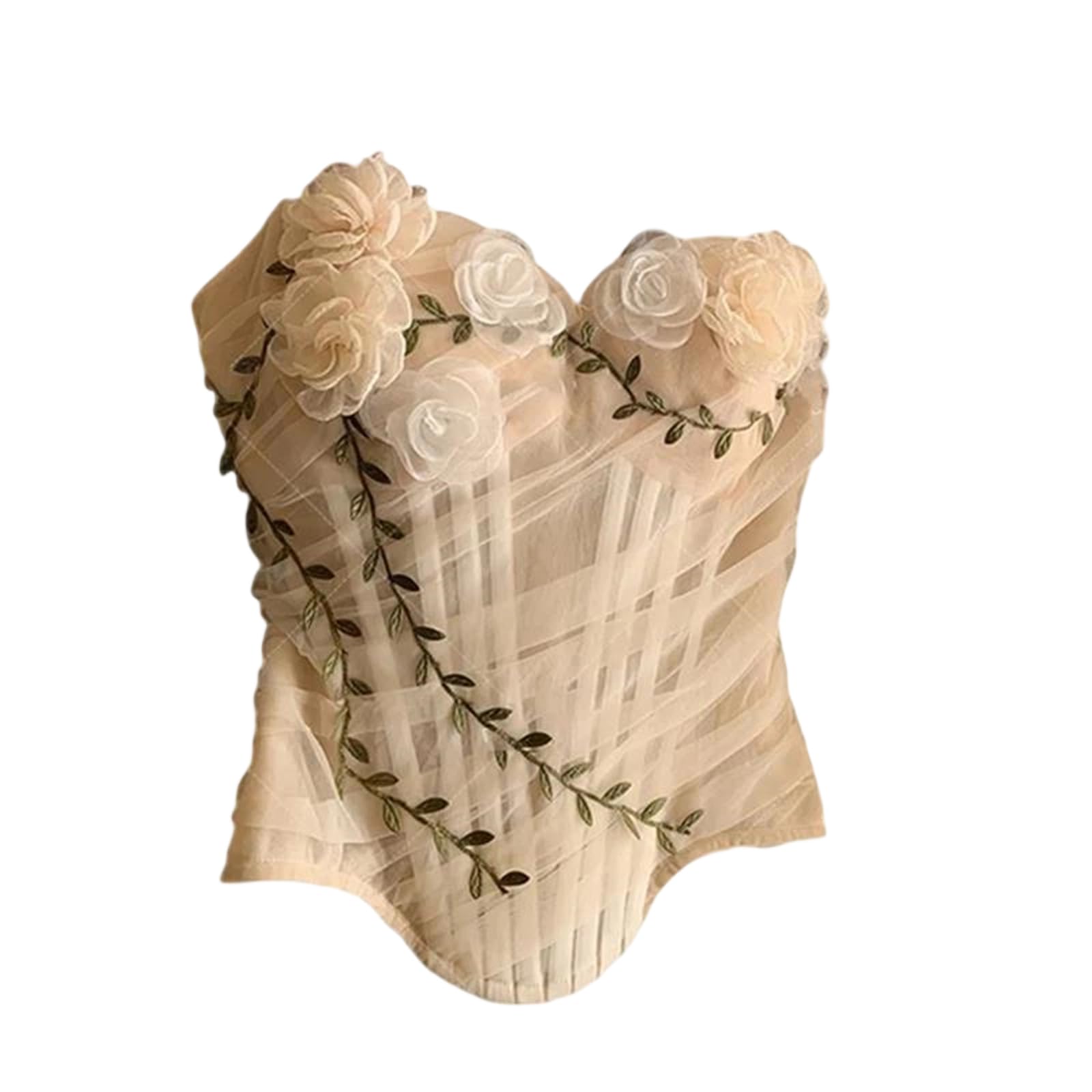 Yeuyyben Corsetto da donna in rete crop top floreale applique senza maniche cerniera outwear slim fit bustier top
