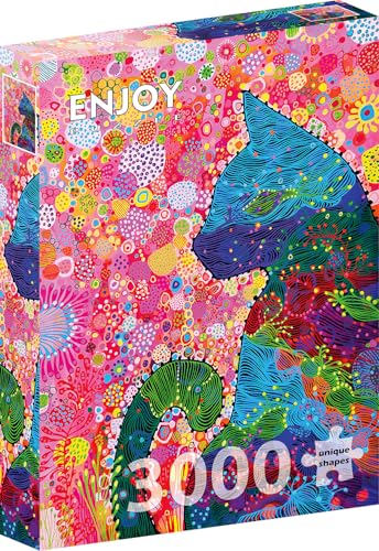 Puzzle 3000 pièces pour Adultes - Finition Mate, Toucher Doux, découpe Unique, emboîtement Ferme, Couleurs Vives, Service pièces manquantes - Chat fantaisiste dans Un Jardin en Fleurs - Enjoy Puzzle