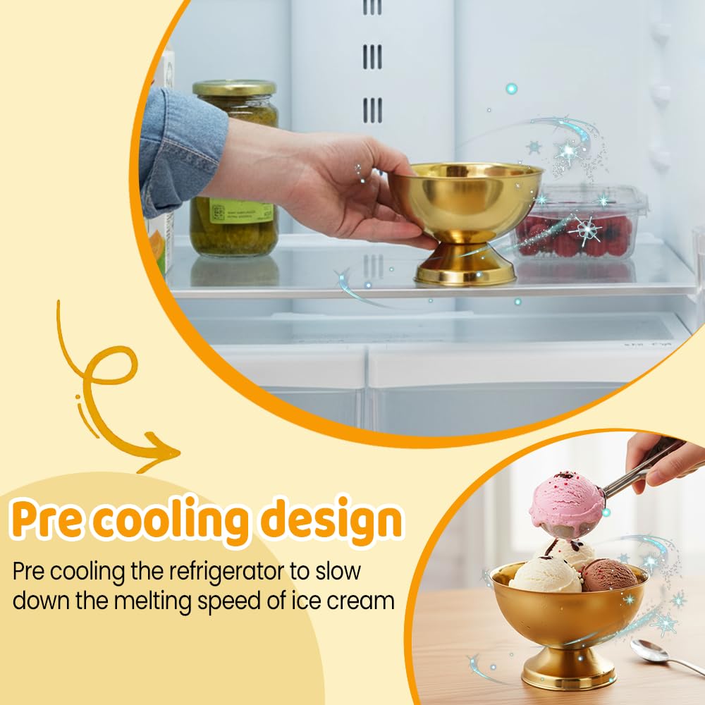 MiOYOOW 4 Pezzi Coppette Gelato Acciaio Inox Finitura Specchio, 150 ml Ciotola Sorbetto Anticaduta, Coppa Multiuso Adattabile Pre-raffreddamento, per Dessert, Frutta, Gelato, Casa e Regalo