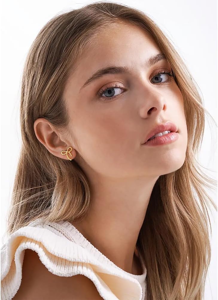 3 Pairs Gold Bow Stud Earrings Set For Women Small Cute Bow Studs Present - Image 7