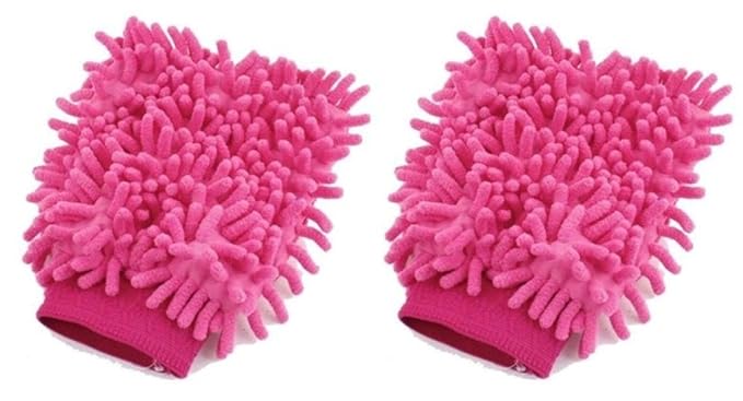 ManeKo Double Sided Microfiber Hand Gloves Duster Super Soft Absorbent for Home, Office, Kitchen, Windows, Vehicle/Car, Bike, Two-Wheeler Cleaning & Washing Purpose (Pink)- Pack of 2