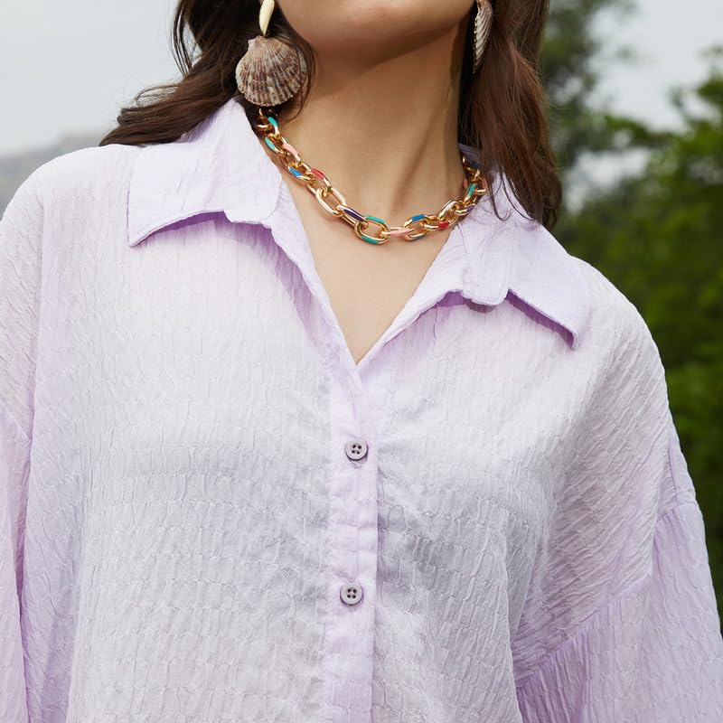 Image of PINACOLADA Women's Solid Oversized Shirt for Casual Wear | Spread Collar | Long Sleeve | Button Closure | Oversized Shirt Crafted with Comfort Fit for Everyday Wear