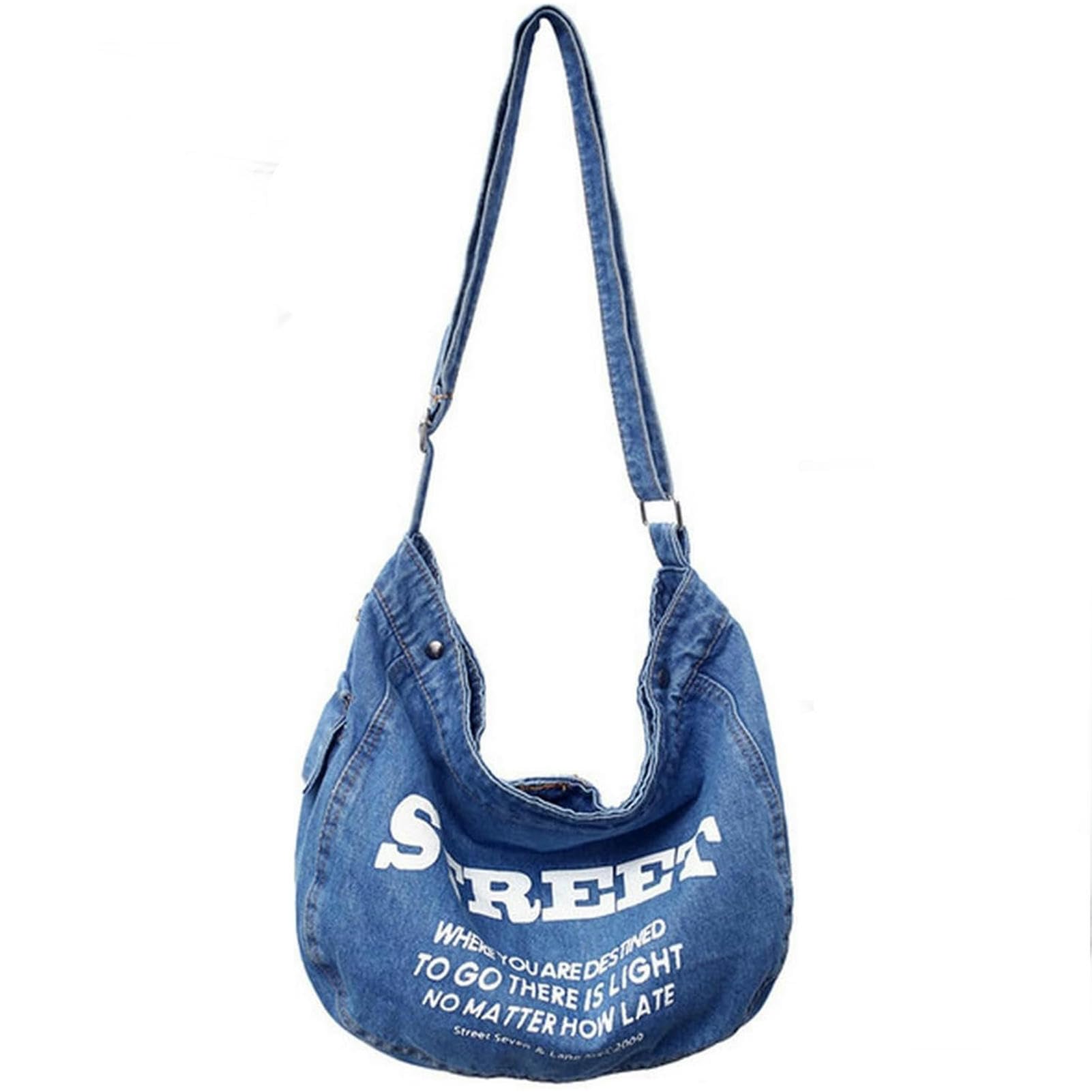 Borsa Donna Tracolla Borse da Donna in Denim in Tela da Viaggio per Lo Shopping da Viaggio per Le Spalle Unisex Jeans Crossbody Borse Shoppers-Light Blue Bag 11-a