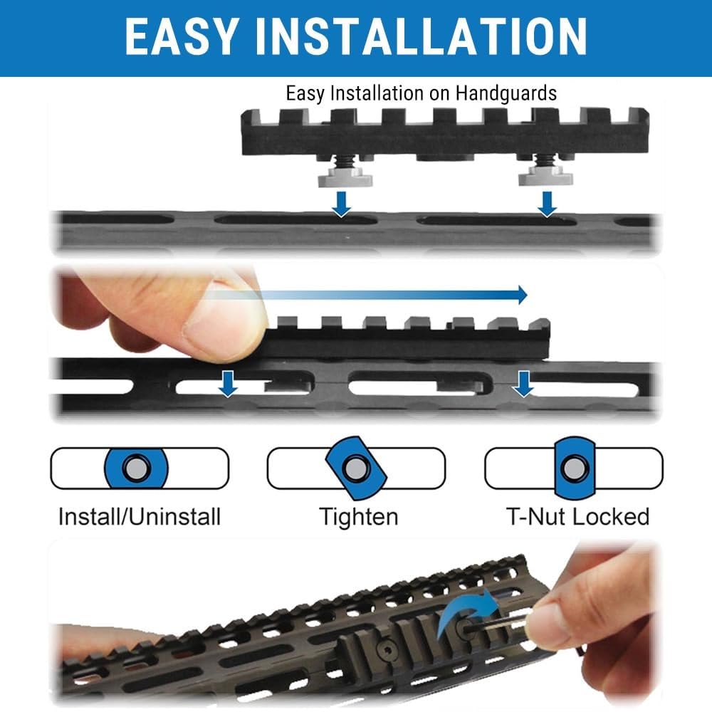 Rail Picatinny Alluminio 9 Slot Kit con Viti, Dadi a T, Chiave Esagonale per Montaggio Paramani, Nero