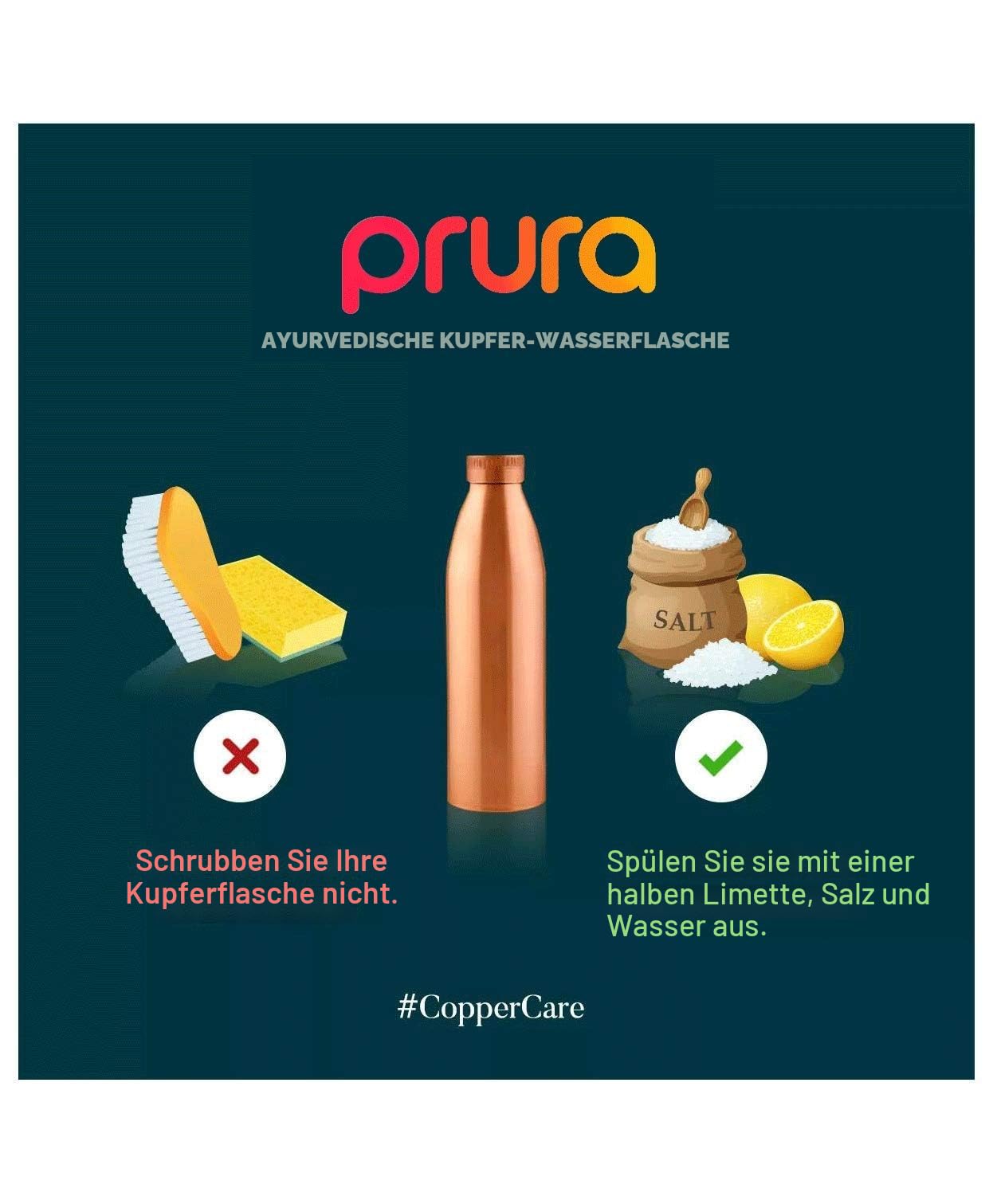 Wasserflasche aus Kupfer, Federdruck, auslaufsicher, ayurvedisches Trinkgefäß