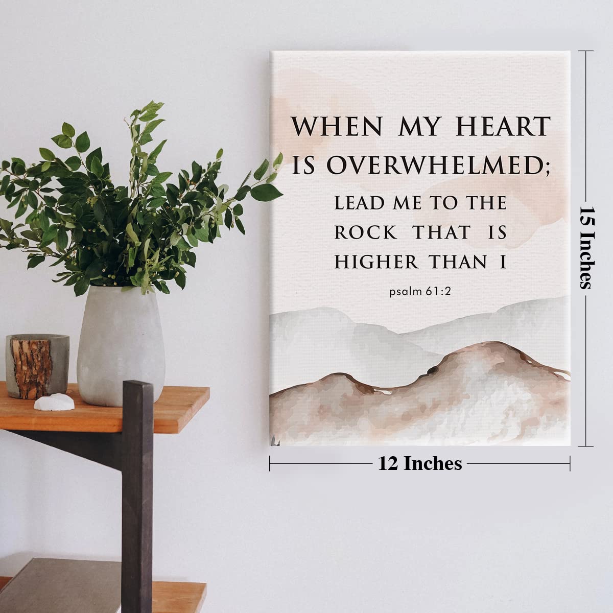 Stampa Su Tela Con Versetto Biblico 'When My Heart Is Overwhelmed' - Quadro Incorniciato 30,5x38 Cm
