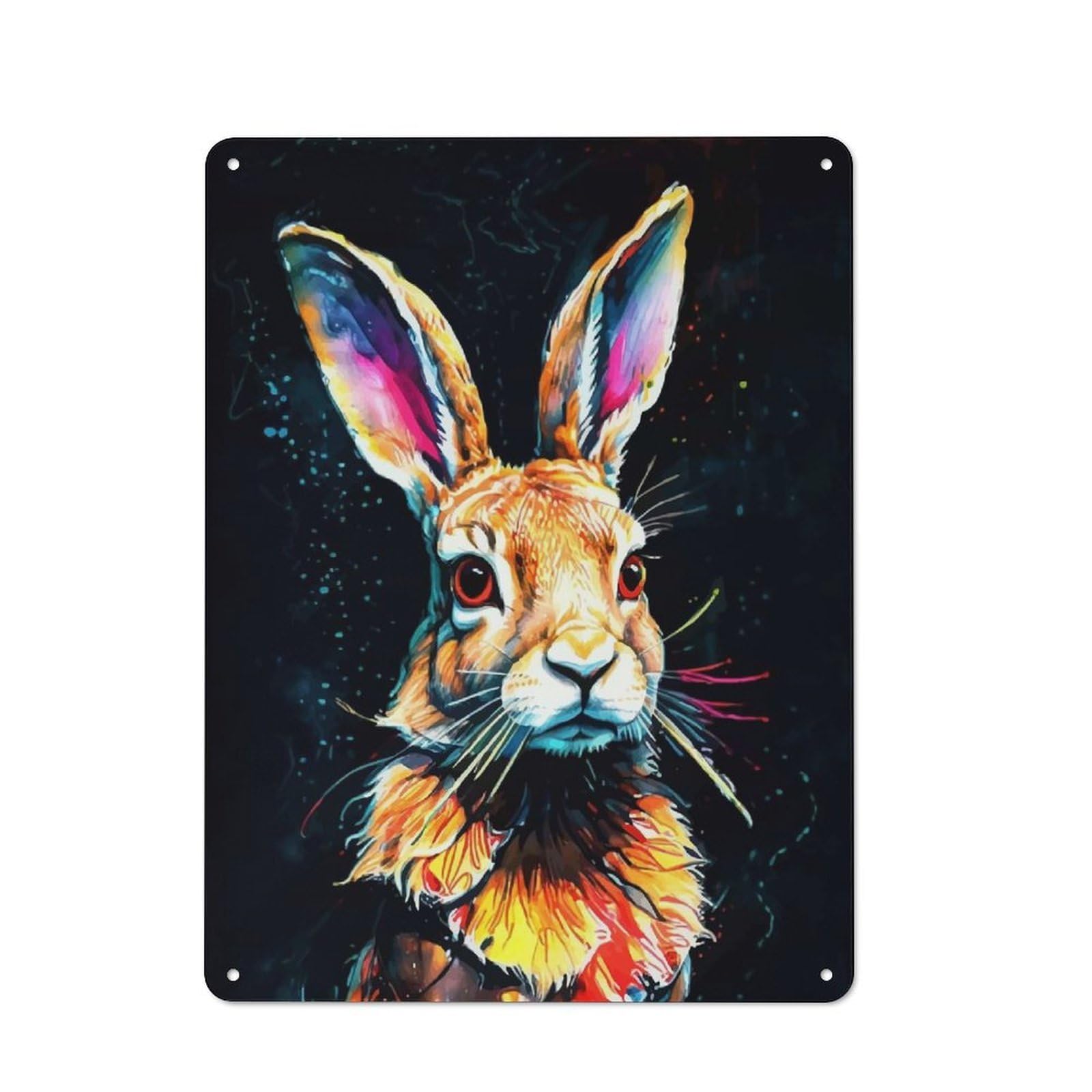 Tin Sign 40x30cm with Colorful Rabbit Portrait for Workshop Wall, Rustic Decor, Suited to Workshop Decor Fans