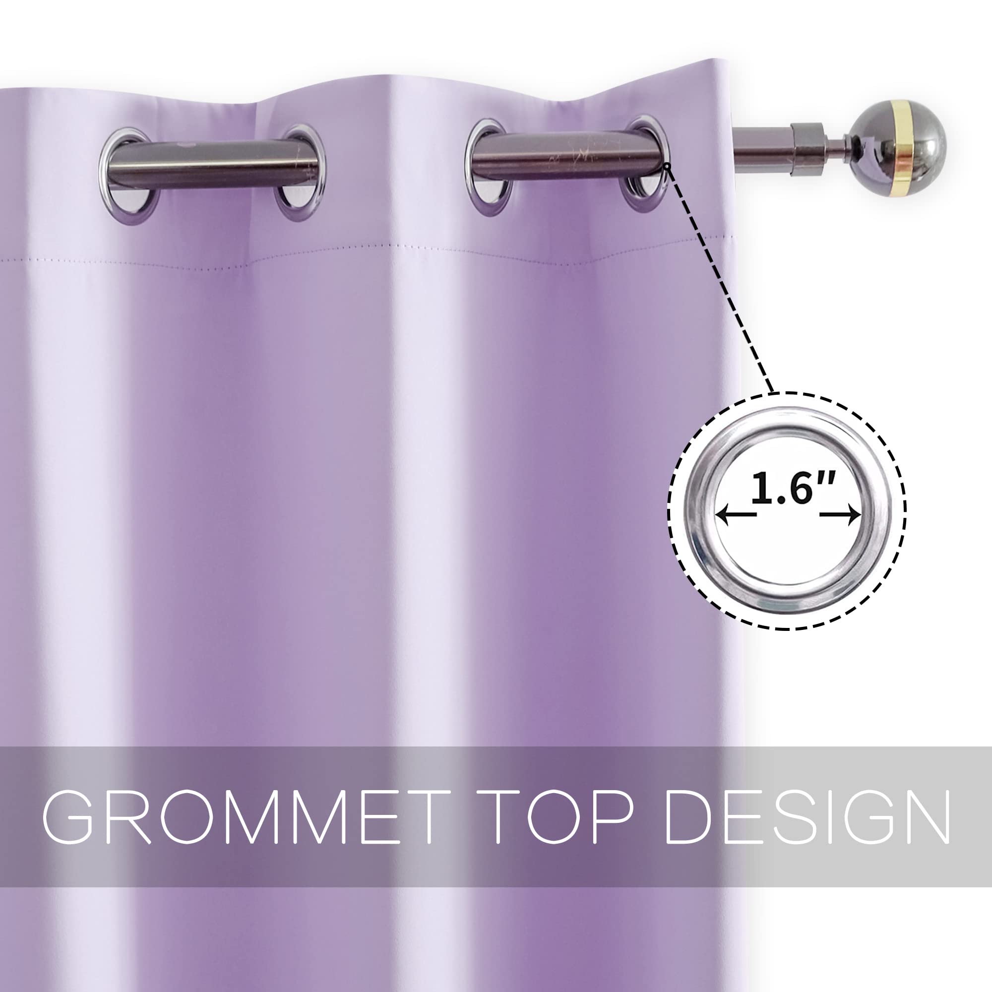 YGO Lilac Blackout Curtain Panels for Bedroom 54 Inch Length 2 Panels Set Solid Thermal Insulated Room Darkening Curtains with Grommet 34 W x 54 L Inch Light Purple - Image 4
