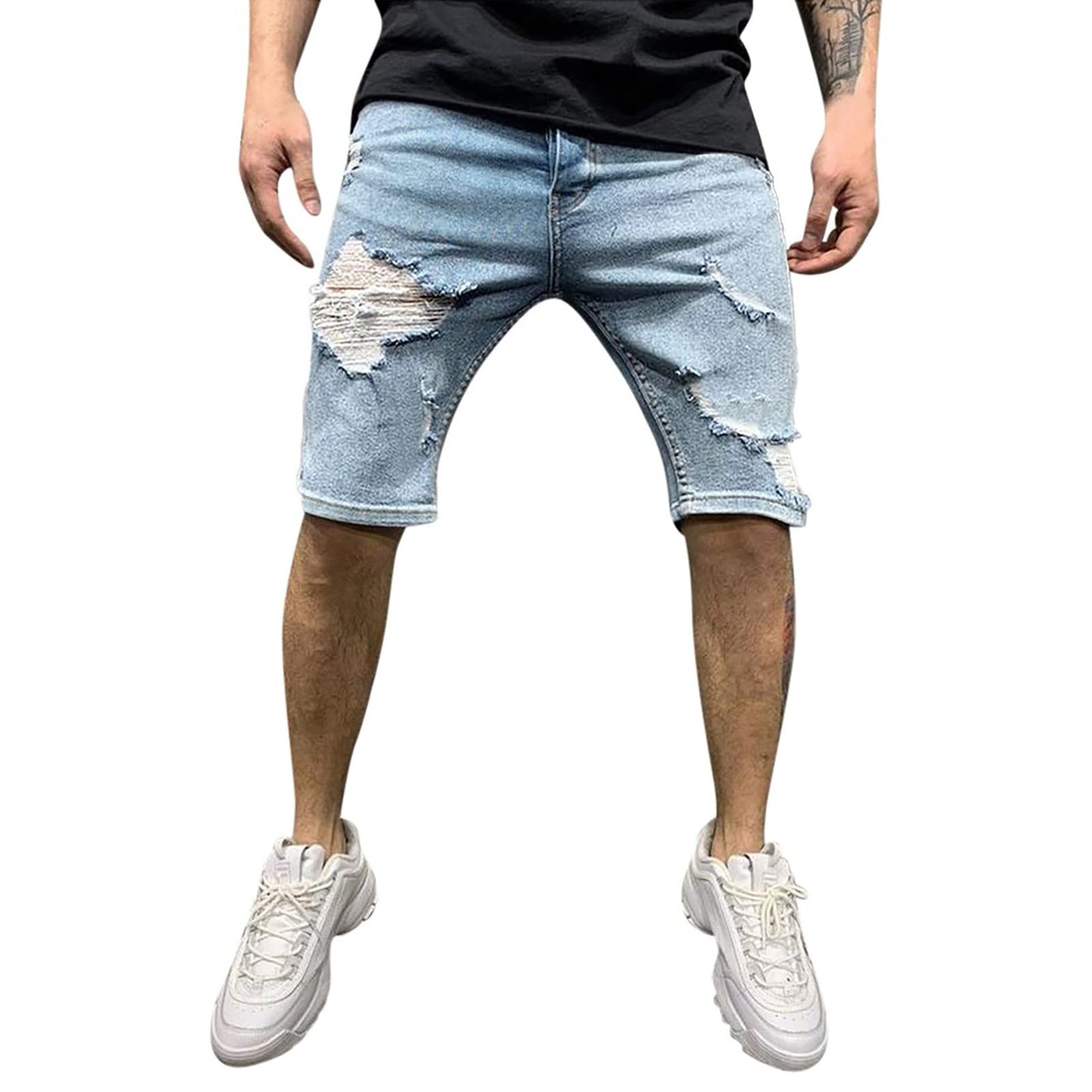 QIFLY Pantalones vaqueros cortos para hombre, pantalones chinos, bermudas, pantalones cortos para hombre, ajustados, elásticos, bermudas, bermudas, pantalones cortos de verano