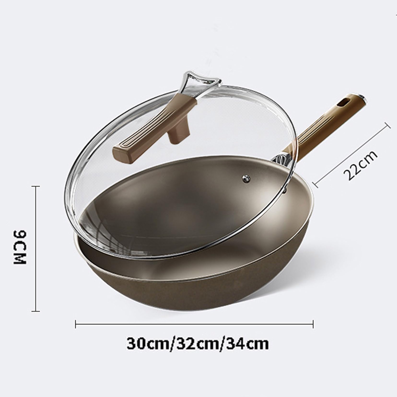 Wok in Titanio Antiaderente con Coperchio, Wok da 12,6 Pollici e Padelle per Saltare con Manico Che Resta Fresco, Wok a Fondo Piatto Adatto per Induzione, Elettrico, Gas 34cm