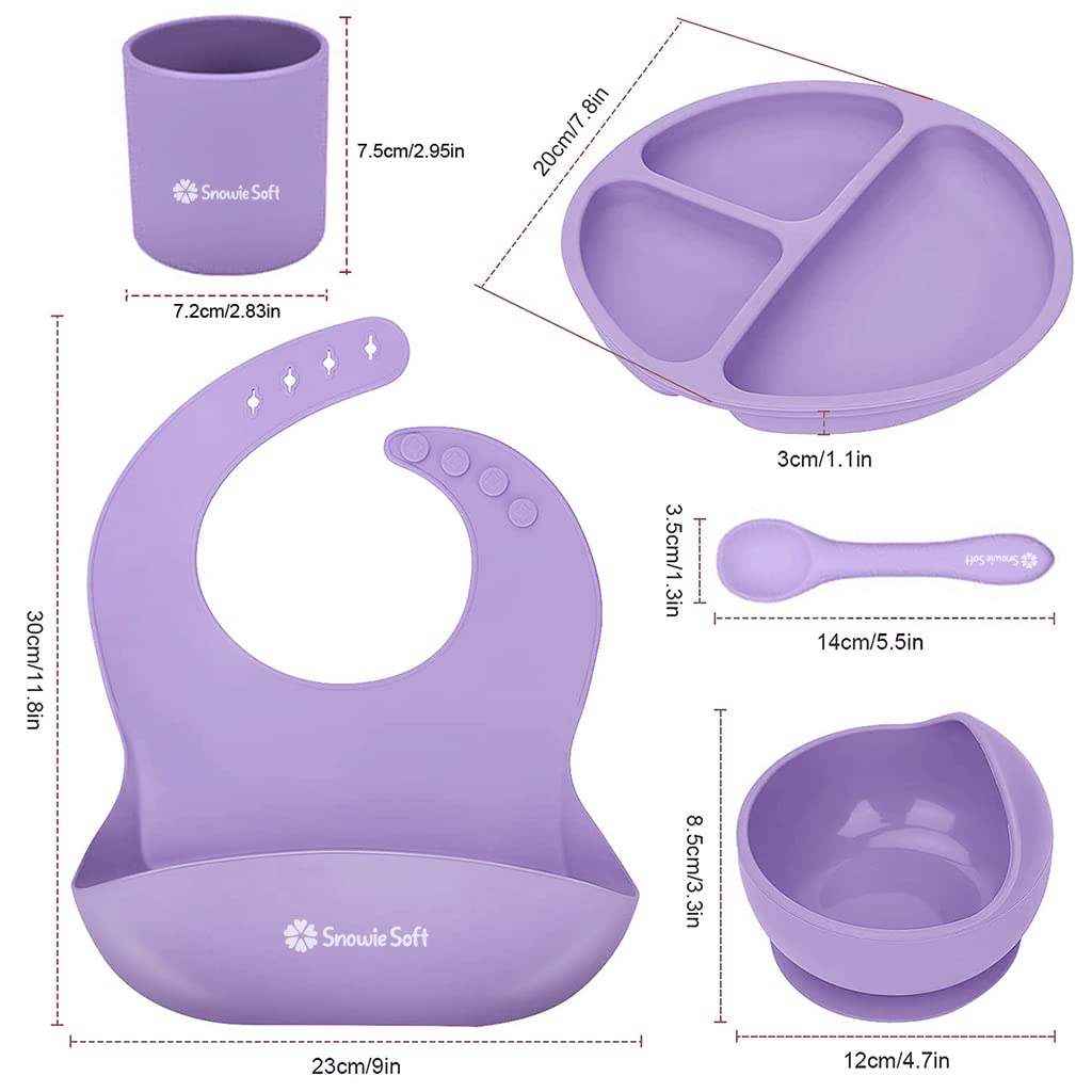 SNOWIE Soft® 5pcs Silicone Tableware Kit for Baby Foodgrade Silicone Tableware Kit Baby Plate & Bowl with Sucker, Cup, Spoon, Bib Food Grade Silicone BPA-Free Dishwasher & Microwave Safe Baby Product 8 61zOM6Mo8LL. SL1024