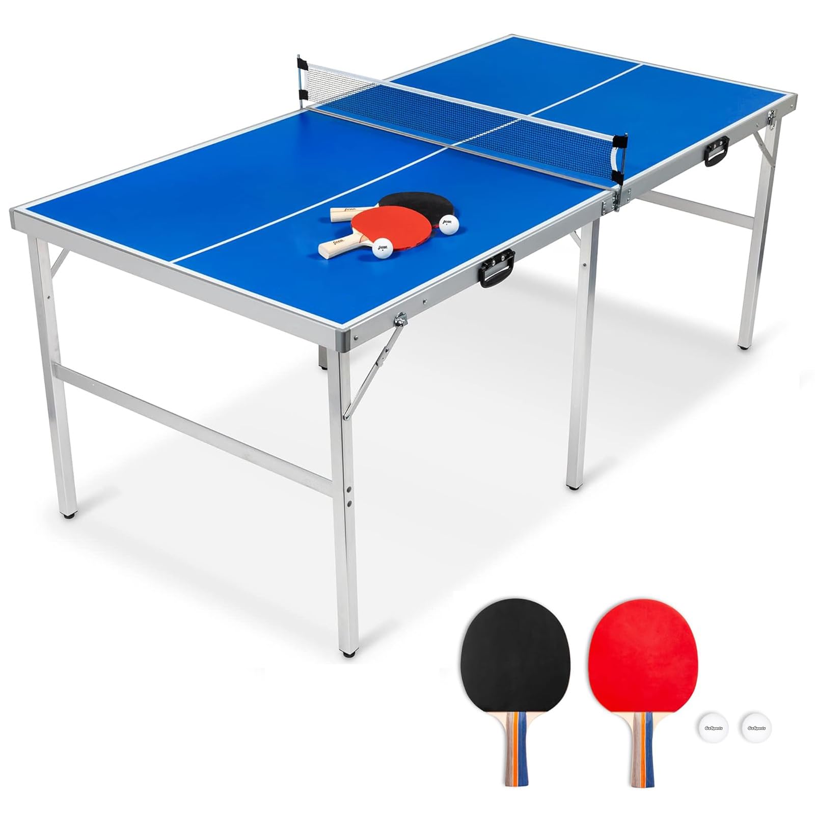 6FT Table Tennis Table Folding Ping Pong Table Indoor Outdoor with Ping Pong Racket and Net for Kids/childrens' Gift Blue