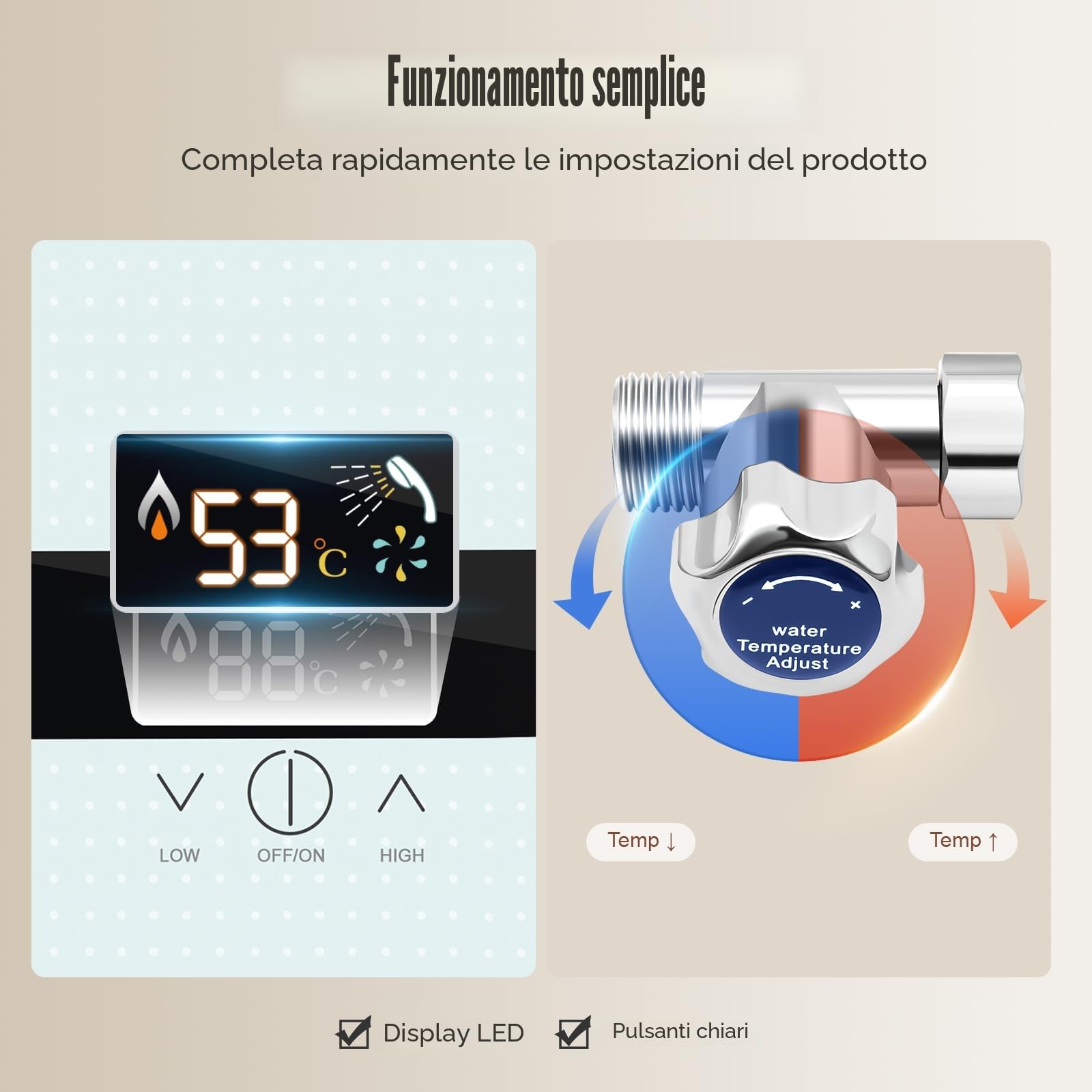 Scaldacqua istantanea doccia, scaldacqua elettrico istantaneo, 6500 W Tankless acqua calda istantanea bagno doccia, bagno scaldabagno elettrico 0-55 ℃, 29 × 19 × 6,5 cm