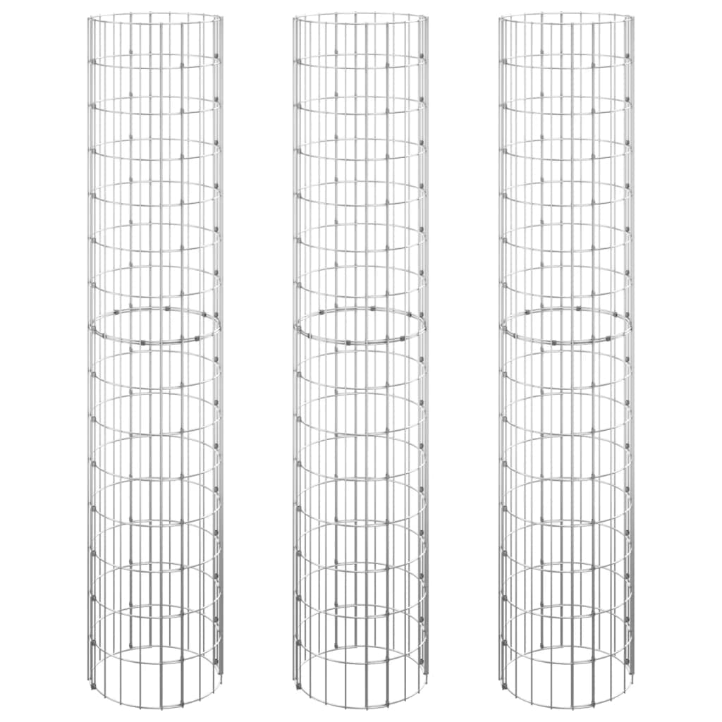 vidaXL Okrągłe donice gabionowe, podniesione, 3 szt., stal, Ø30x150 cm