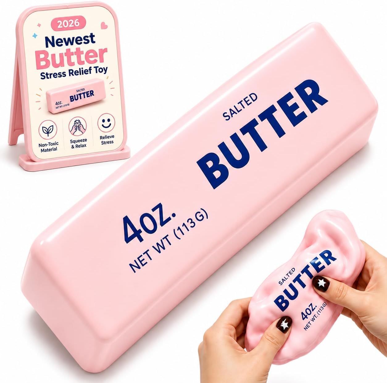 Crunchy Squishy ASMR Bead Filled Stress Relief Squeeze Fidget Toy (Pink Butter)