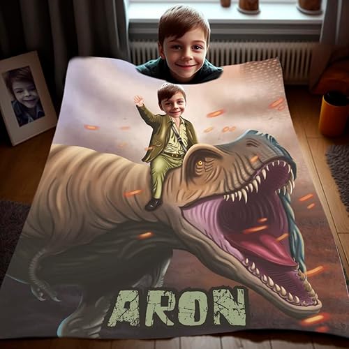 Vista 67 de Manta personalizada de dinosaurio, manta personalizada de dinosaurio para niños, regalo de foto personalizado para él, manta Minky de 50 x 60