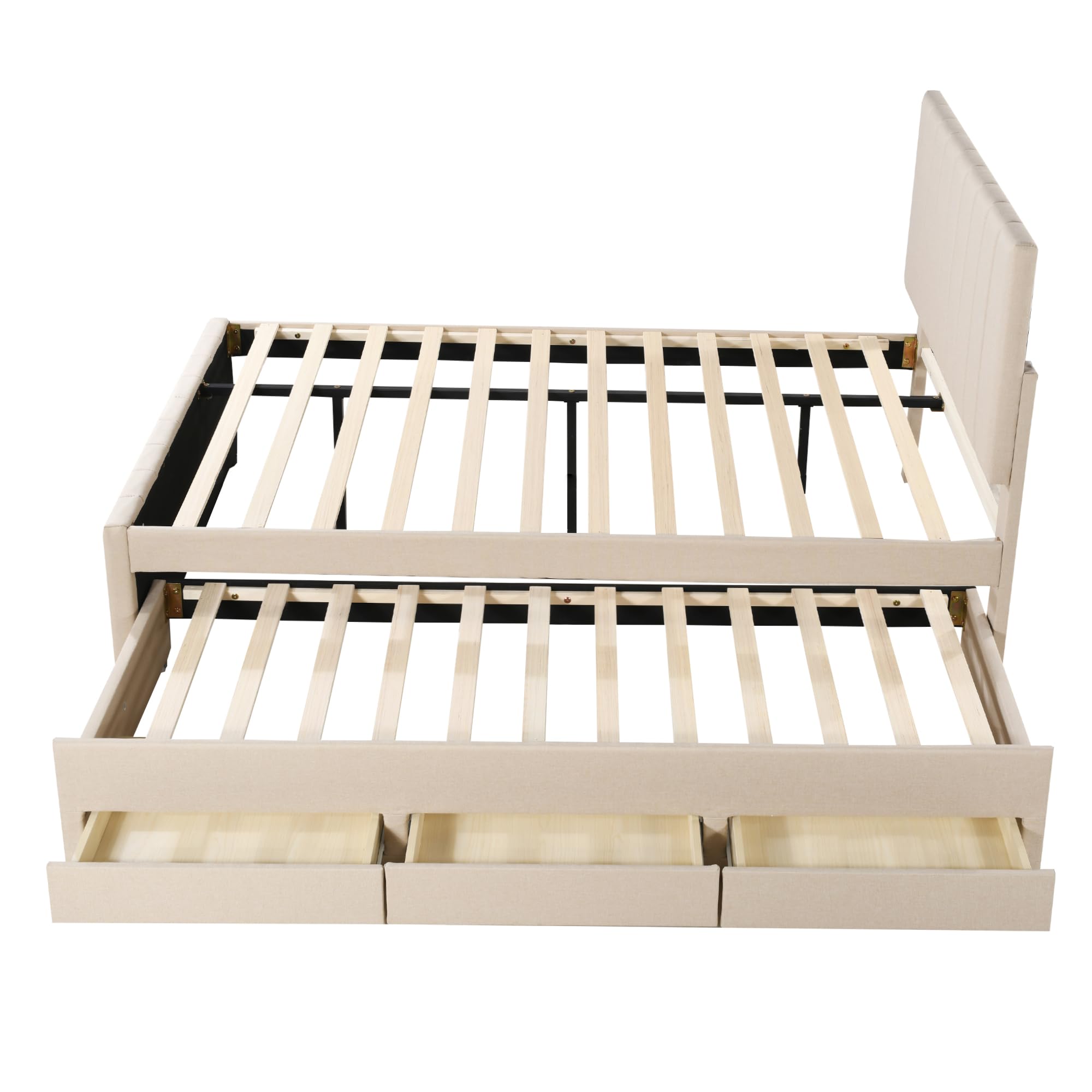 PUGSDRLY - Cama Doble 140 X 190 Con Somier, Marco Y Cabecera Acolchada Con  Botones, Patas De Madera, Para Adultos, Sin Colchón, Beige, image size:2000x2000