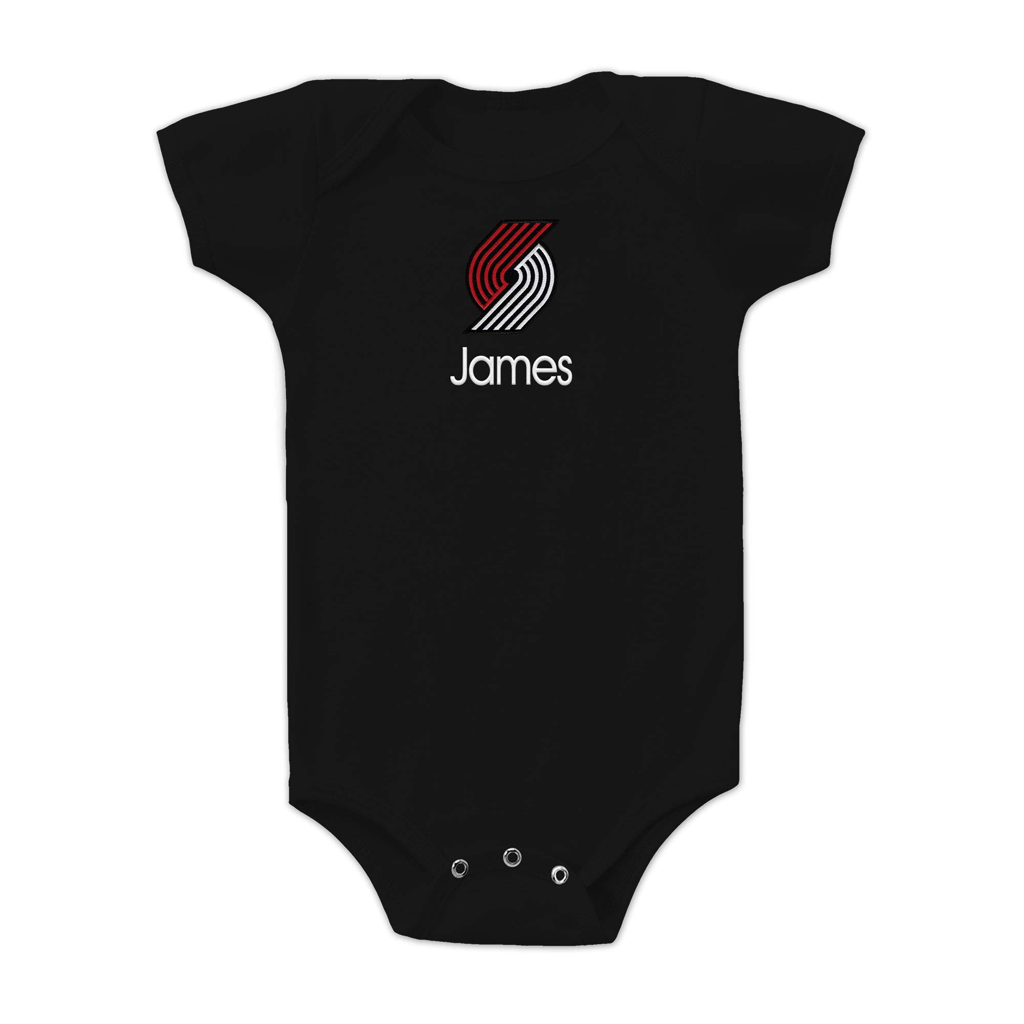 Portland Trail Blazers Custom Baby Bodysuit - Personalized Baby Name Embroidery & Official NBA Team Logo, Envelope Neck, Cotton, Double-Stitched, Supersoft, (Black, 12-18 months)