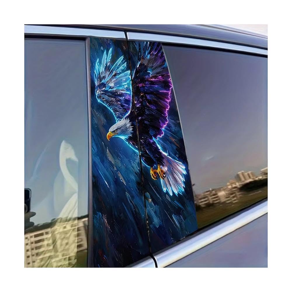 Dabhuoc One Color Car Parts 2 Pcs Car Window Pillar Stickers Neon Bald Eagle Glossy Material Protective Film