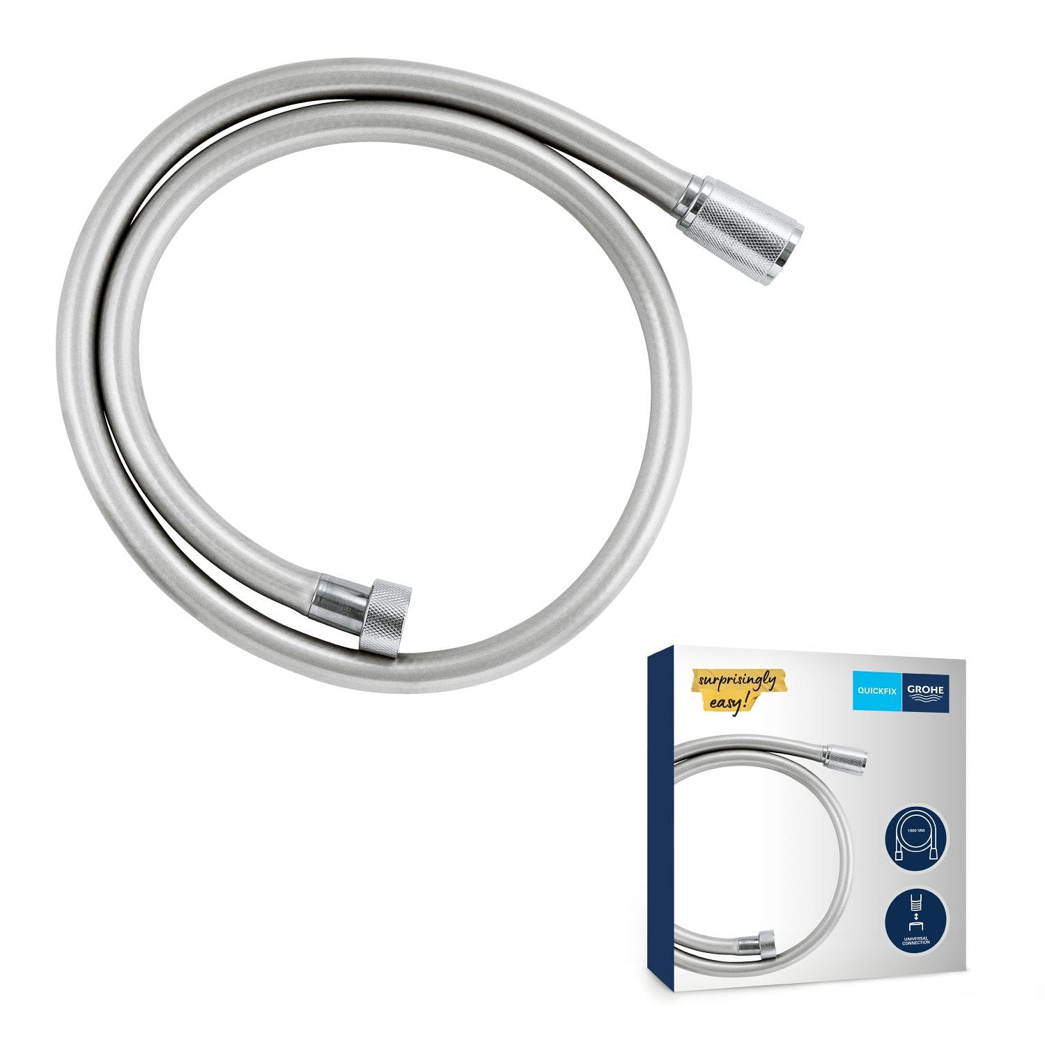 GROHE VitalioFlex Silver Long-Life TwistStop Flexible de douche 1000mm, anti-pliures, finition brillante, raccord fileté universel 1/2", chromé 22111000 (Import Allemagne)