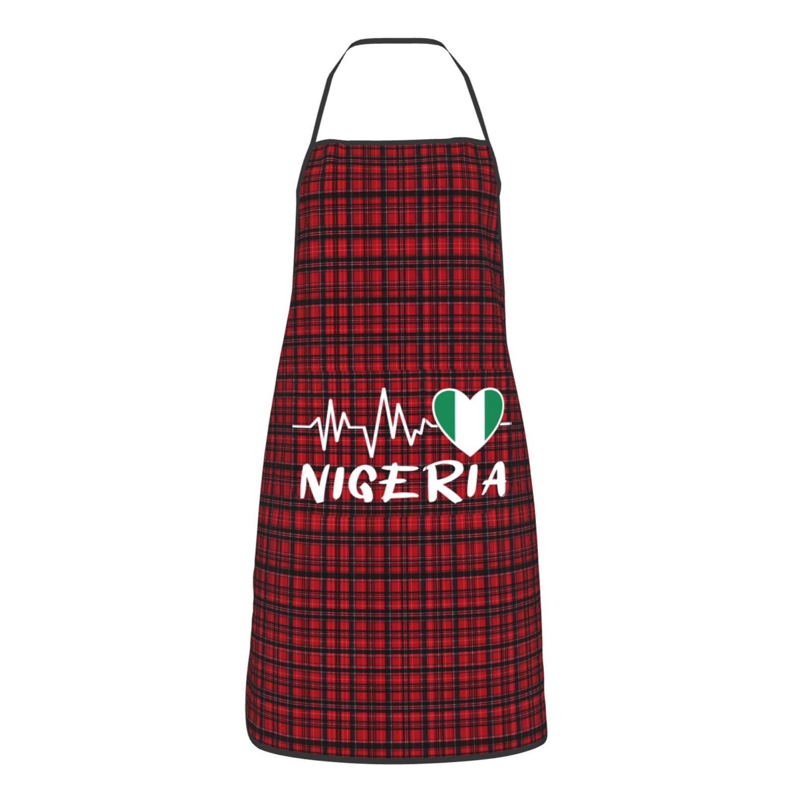 nopicsn Nigeria Heartbeat Apron for cooking with Pockets Women Men Kitchen Chef Funny Aprons
