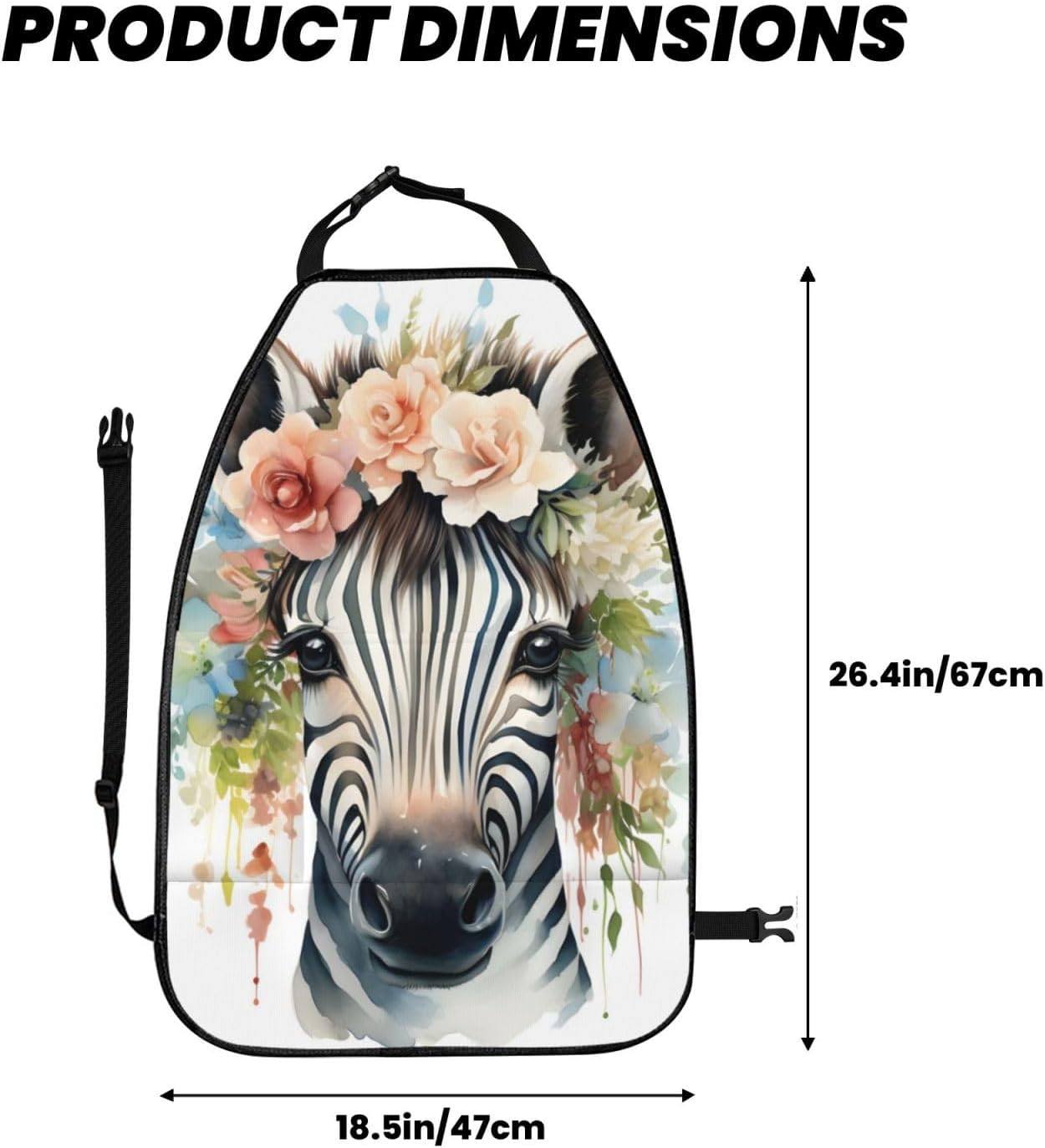 Car Seat Back Kick Protector 2 Pack 18.5x26.4 Inch, Watercolor Zebra Floral Anti-Kick Pad, Waterproof Oxford Fabric Large Rear Seat Cover for Kids Pets Fits SUV Jeep Truck Sedan