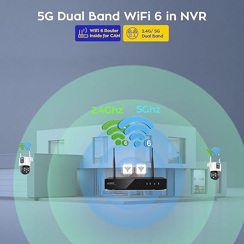 Miniatura 5 de xmartO Fov amplio de doble imagen Sistema de cámara de seguridad de 16 canales inalámbrico, 4 juegos de cámaras 2 en 1, NVR de vigilancia WiFi 6 de