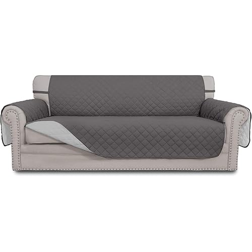 Easy-Going Reversible Couch Cover for 3 Cushion Couch Sofa Cover for Dogs Water Resistant Furniture Protector Cover with Foam Sticks Elastic Straps for Pet Cat (Sofa, Gray/Light Gray)