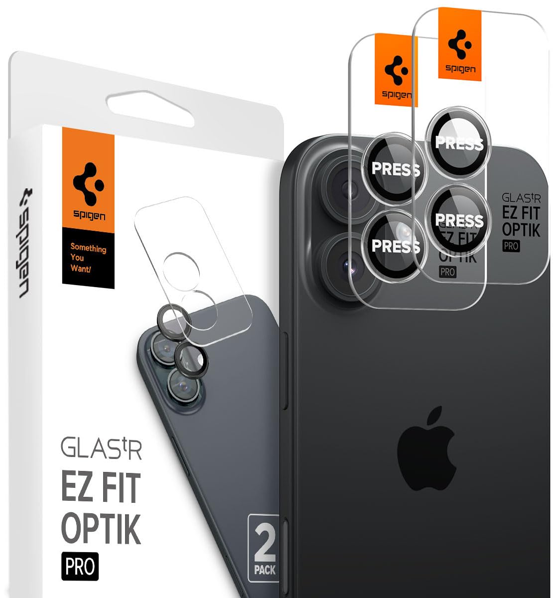 Spigen iPhone 17/16 Plus / 16 ile Uyumlu Kamera Lens Camı Koruyucu Kolay Kurulum GLAS.tR EZ Fit Optik Pro (2 Adet) Crystal Clear - AGL08531