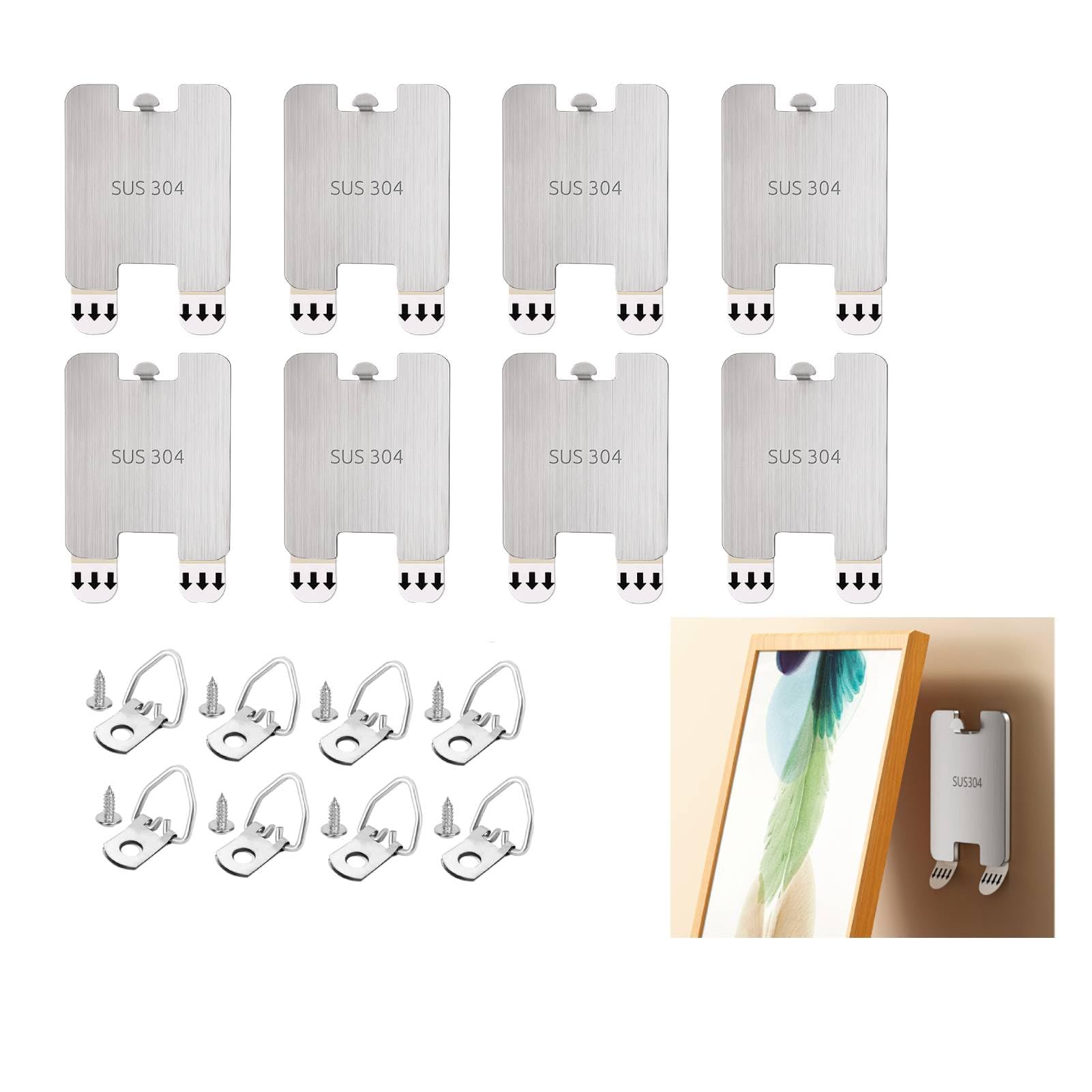 16 Ganchos para Colgar Cuadros sin Agujeros - Juego de Colgadores Adhesivos Resistentes con Tornillos Colgar Cuadros sin Agujeros Colgar Cuadros sin Agujeros