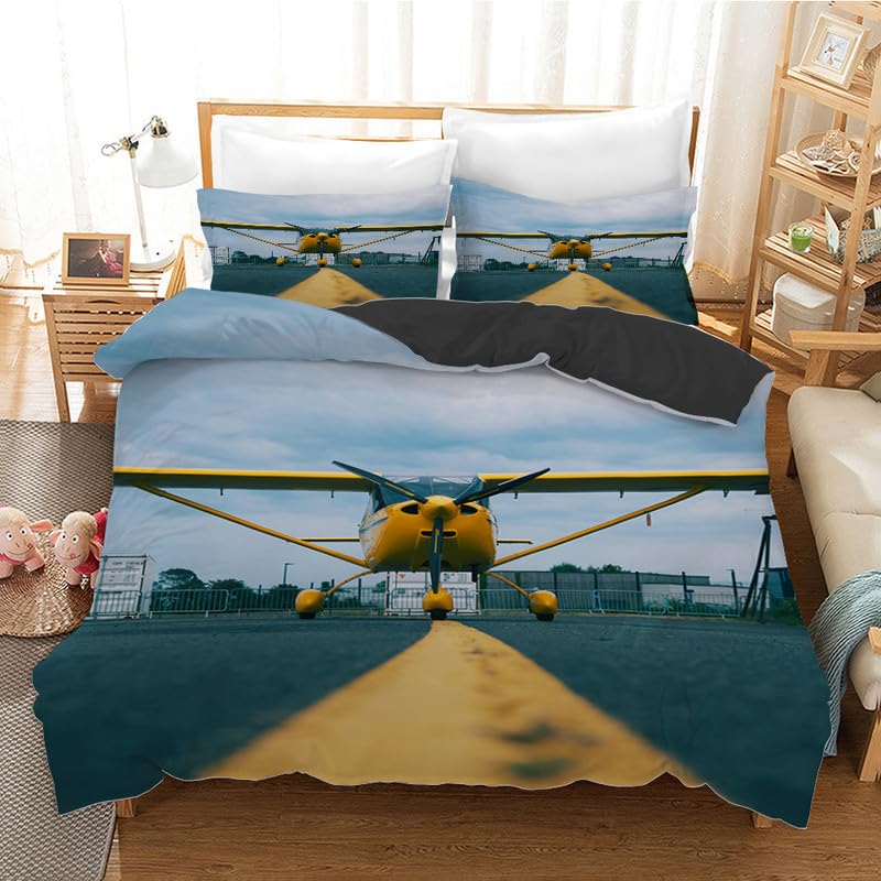 Parure de lit 240 x 260 cm avion en microfibre avec 2 taies d'oreiller