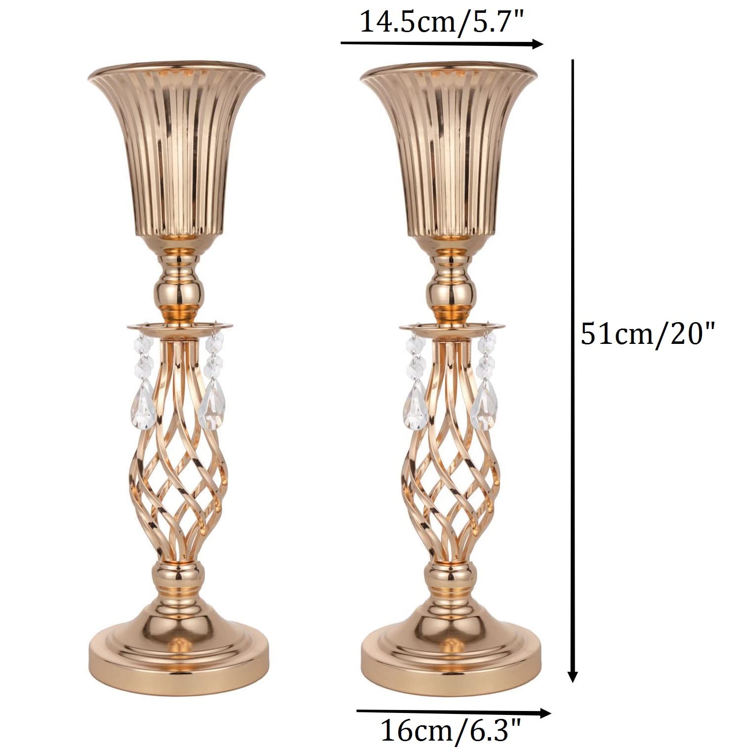 2 jarrón de trompeta dorado con cuentas de cristal, elegante centro de mesa floral de metal, perfecto para banquetes de boda, cumpleaños, aniversarios, fiestas de vacaciones y otros centros de mesa de eventos importantes (20.2 pulgadas) 5