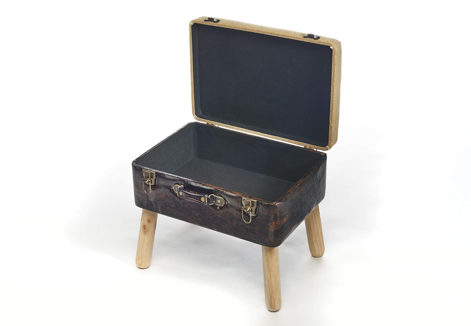 Kobolo Kofferhocker, 50x36x45 cm, Leinen Natur Braun, Sitzhocker mit Stauraum im Vintage-Design, dekorativ & multifunktional für Flur, Wohnzimmer & Schlafzimmer