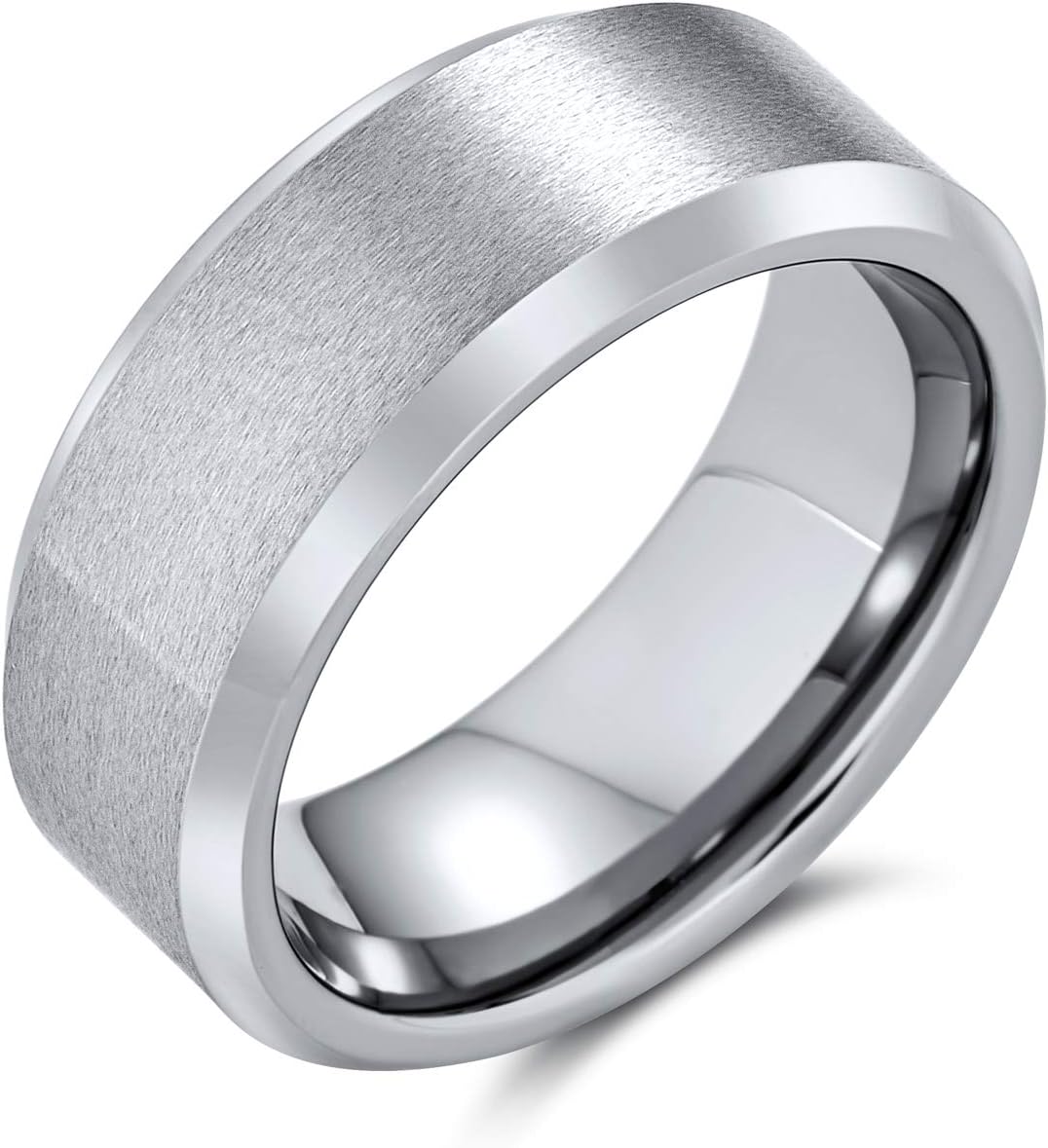 Wide Polished Beveled Edge Brushed Matte Couples Wedding Band Tungsten Ring For Men Comfort Fit 7MM