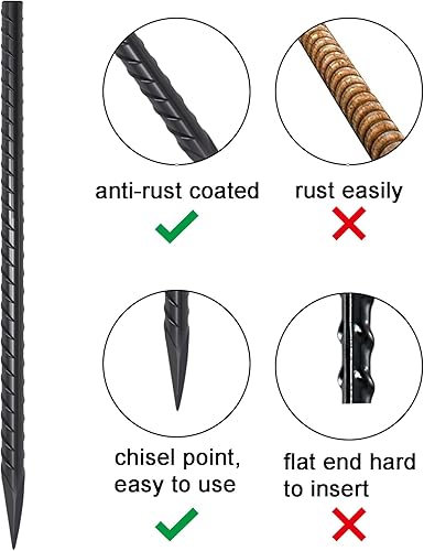 Miniatura 3 de RebarStakes VVOKGO - Estacas de refuerzo rectas de 24 pulgadas (8 piezas), anclajes de suelo de gancho resistente, soporte de planta de acero para