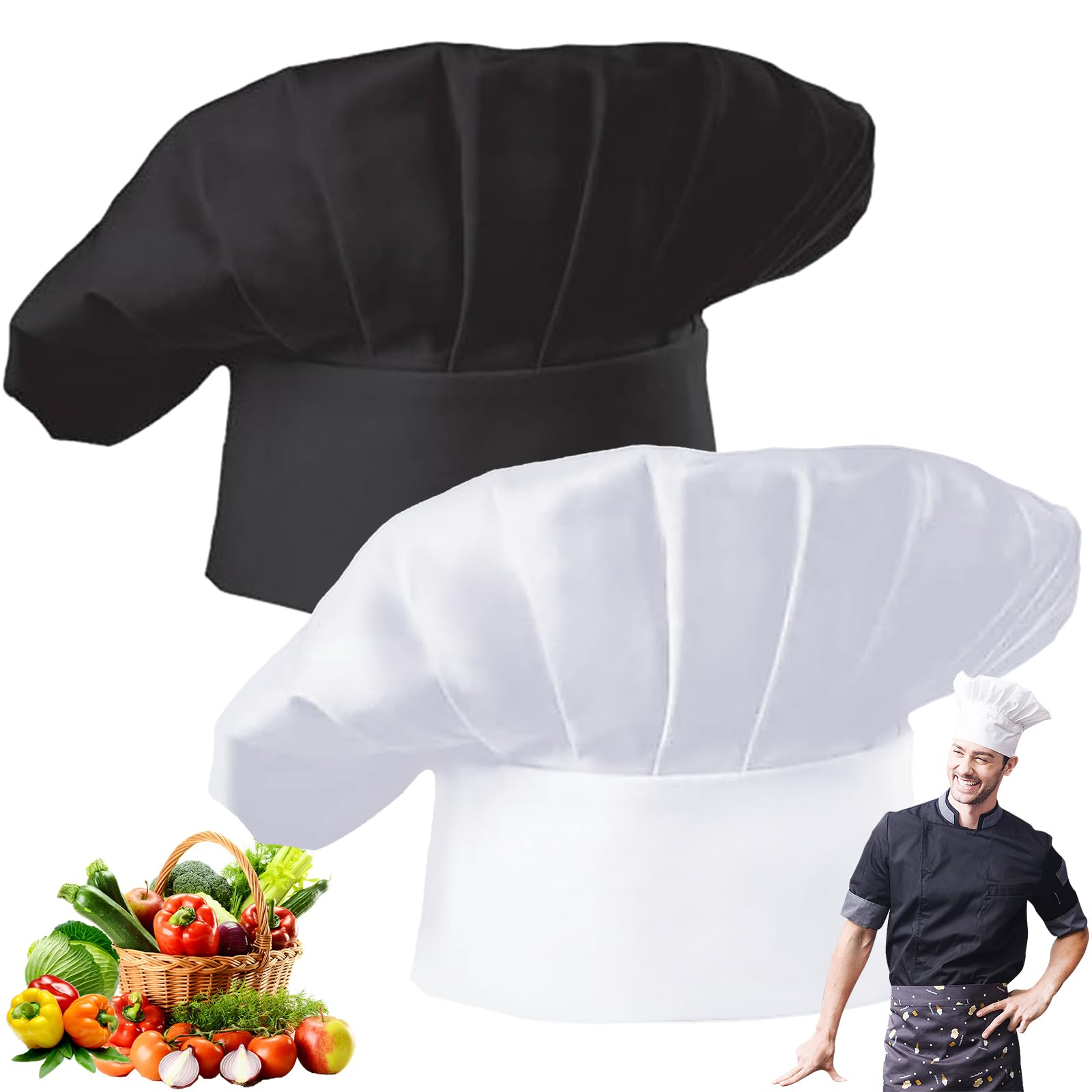 2 Cappelli Da Cuoco In Polycotone - Unisex, Regolabili - Per Chef E Appassionati Di Cucina - Foto 9
