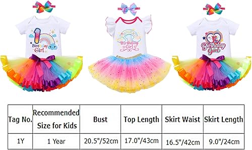 Miniatura 7 de IBTOM CASTLE Conjunto de falda de unicornio para bebé niña 1er 2do 3er cumpleaños, tutú arco iris, pastel de princesa, mameluco con diadema para