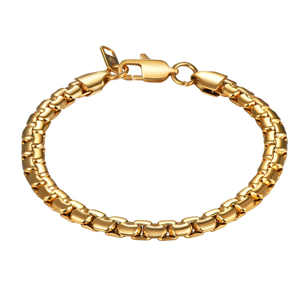 PROSTEEL PROSTEEL Pulsera Hombre Veneciana Plana Acero Inoxidable 4mm/6mm Pulseras Eslabones Cadenas Venecianas Planas Plateado/Dorado/Negro, 20cm/22cm, Joyas Hombres Mujeres con Caja de Regalo Recycled Claim Standard 100