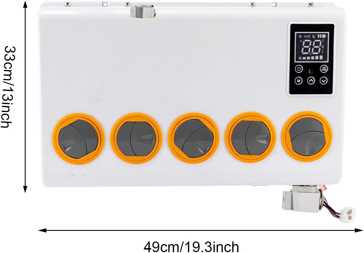 Dimensions of the CNCEST 12V Air Conditioner indoor unit.