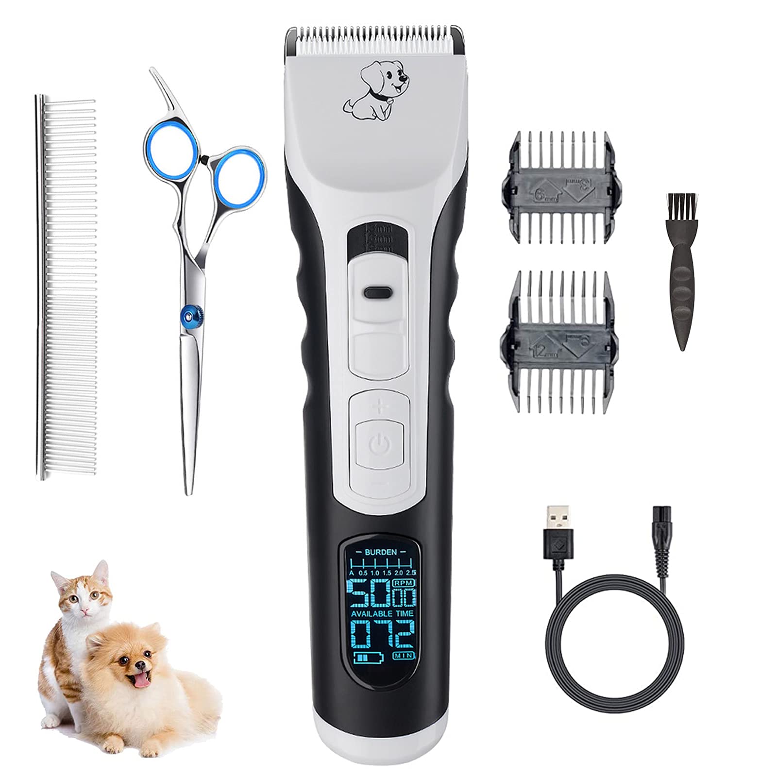Tosatrice Cani Professionale,Tagliacapelli Animali Gatto Ricaricabile Tosatore Elettrico, Kit per Toelettatura Ricaricabile Cordless Silenzioso per Animali Domestici con Forbici E Pettine