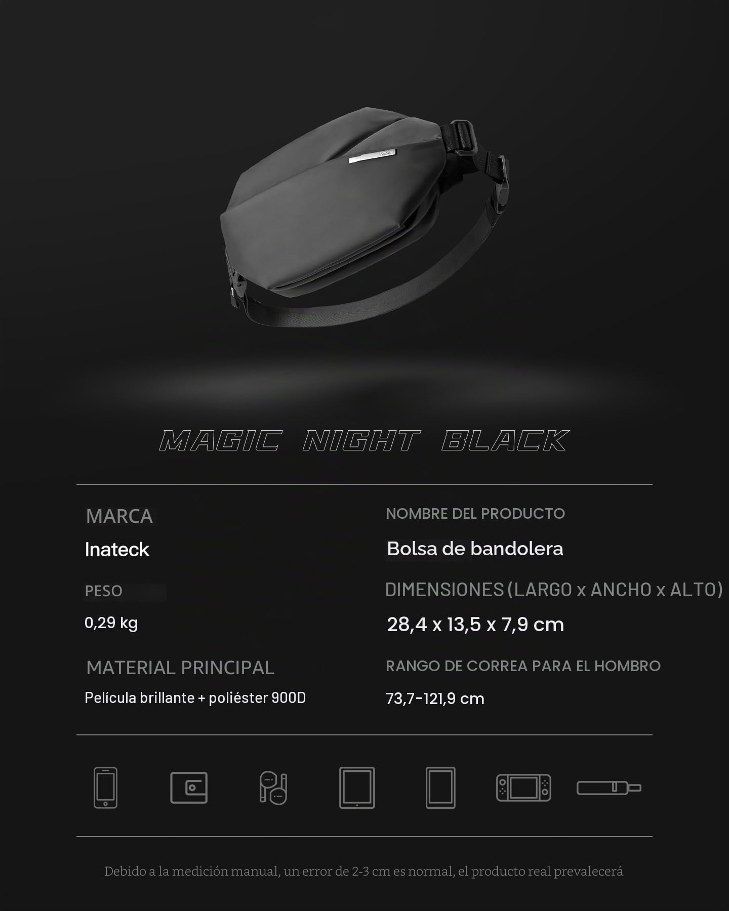 Inateck Bolsa en Bandolera,Elegante Bolsa Cruzada con Correa Ajustable para el Hombro,Pechera Resistente a Salpicaduras para Hombres y Mujeres Riñonera Multiusos para Viajes,Ciclismo,Trabajo,Deporte