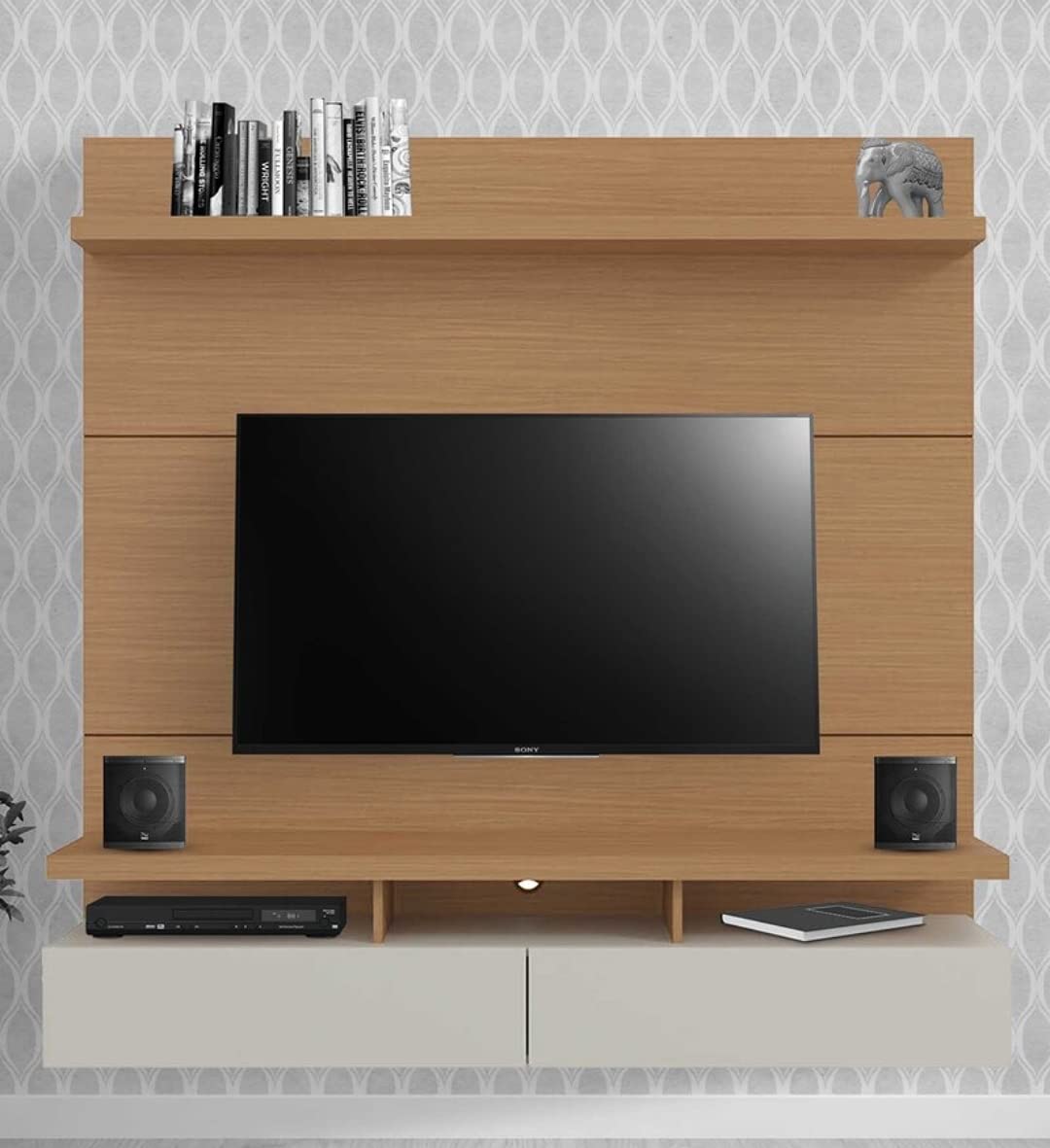 Furniture TV Entertainment Wall Mount Unit Living Room Furniture Wall Panel for Tv Unit up to 55 inches- Light Brown-image-14