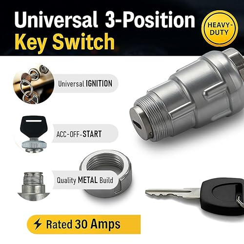 Miniatura 3 de MGI SpeedWare Interruptor de llave de encendido universal de 3 cables para automóviles, buggies, cortacéspedes y Go Karts, apagado/encendido