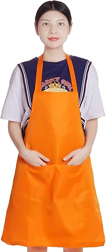 Miniatura 4 de Fengek Delantal con babero de 8 piezas para delantal de cocina unisex colorido a granel con 2 bolsillos espaciosos para cocina, barbacoa, pintura,