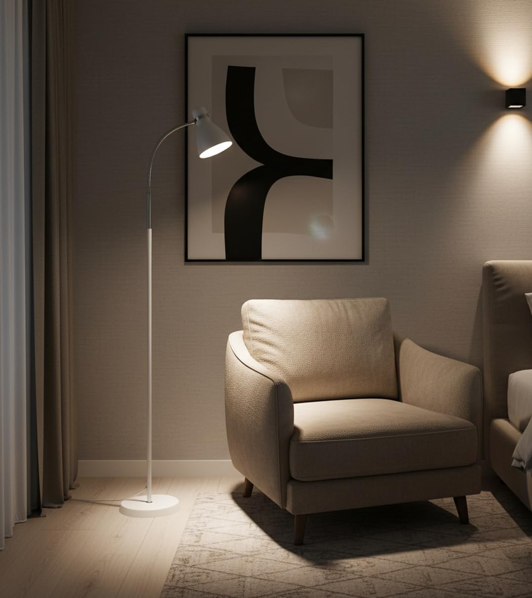 BEL AIR HOME - Lampada da Terra Megara, Piantana Moderna in Metallo con Testa Regolabile per Salotto e Camera da Letto (Lampadina non inclusa) (BIANCO)