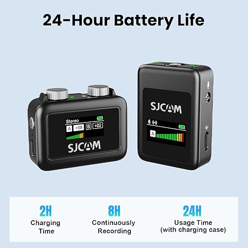 Miniatura 3 de SJCAM Sistema de micrófono inalámbrico Lavalier, recogida de doble canal, cancelación de ruido, batería 24H, rango de 328.1 ft, micrófono de solapa