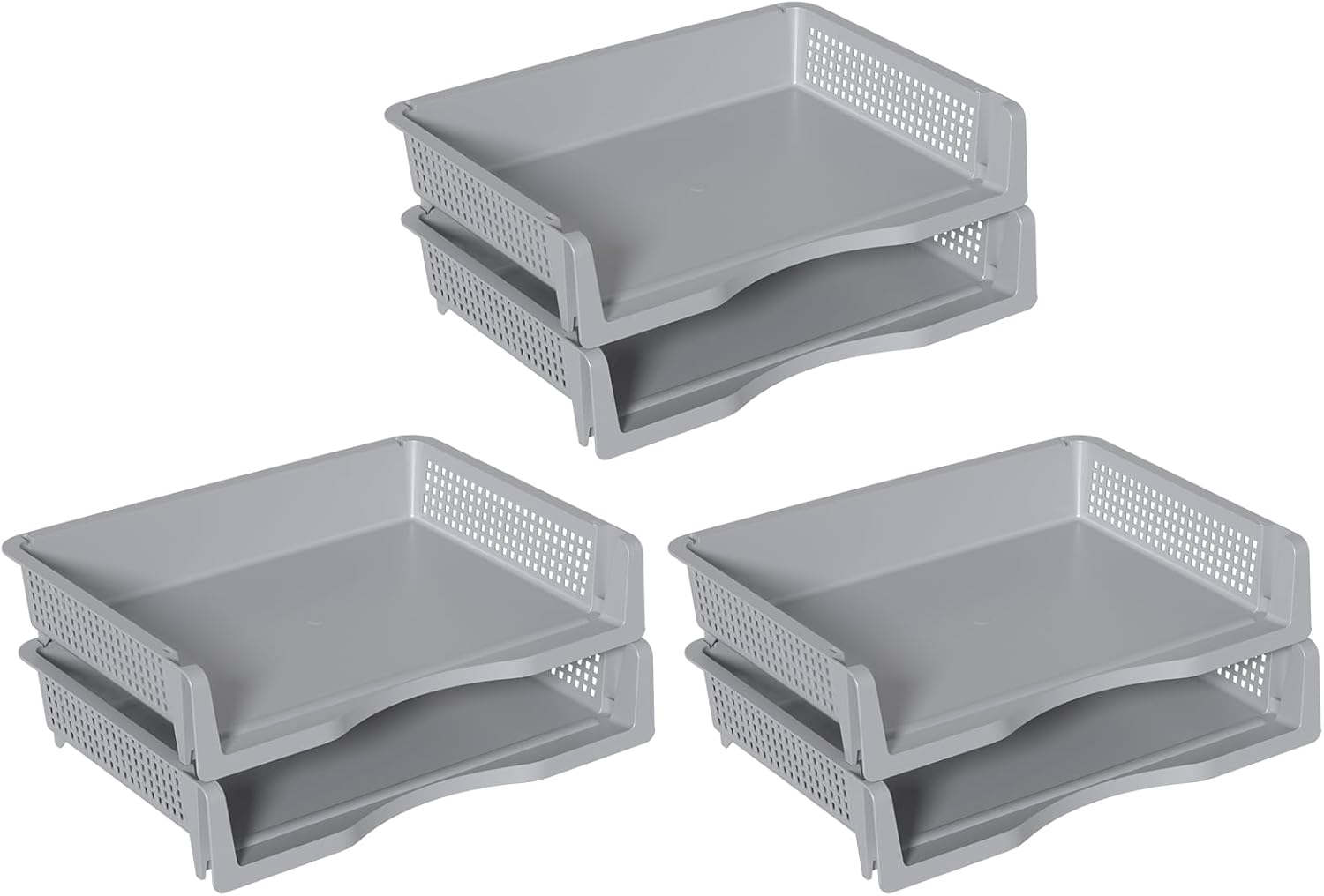 6-Pack Office Desk Tray Organizer, Stackable Paper Tray, Grey Letter Tray
