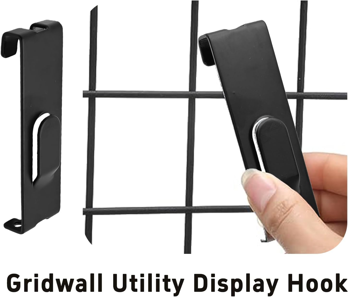 20PCS Black Metal Grid Wall Hooks Notch Display Hangers Gridwall Picture Frame Accessories for Art Painting Photography Canvas Office Home Panel Shelf Commercial Use