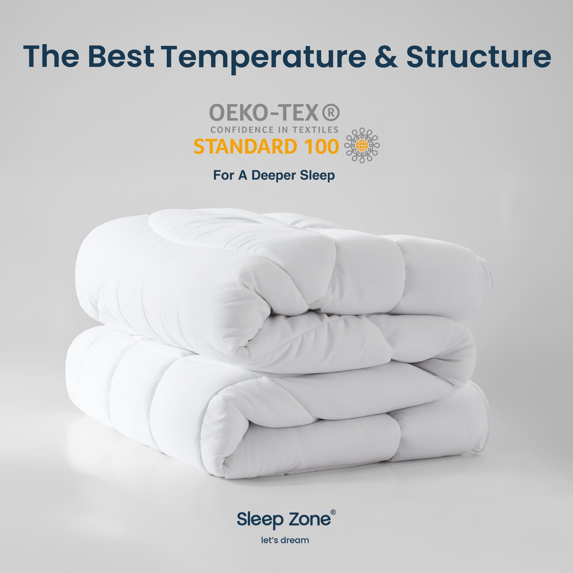 SLEEP ZONE Relleno de edredón, edredón reversible acolchado tamaño King, edredón suave para todas las estaciones, ropa de cama transpirable alternativa al plumón con 8 pestañas, 2 lados color blanco